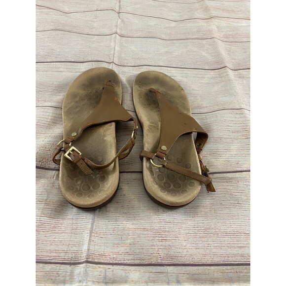Vionic Women's Brown Leather T Strap Sandals - 11 - Picture 4 of 11